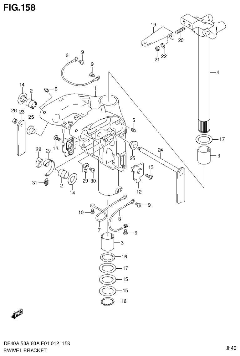 Suzuki DF40AST, DF50A, DF50ATH SWIVEL BRACKET (DF40AST E34) parts diagram